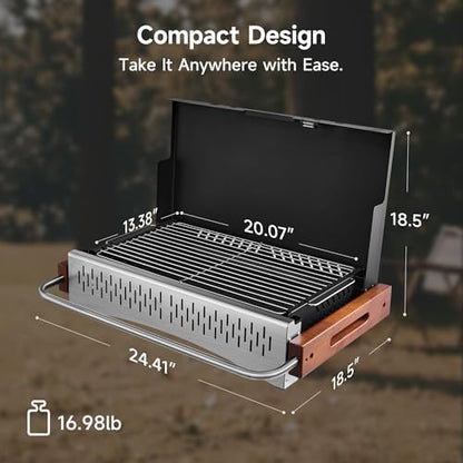 Portable BBQ Charcoal Grill, No Assembly Hibachi Grill for Camping