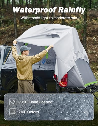 JOYTUTUS Pickup Truck Tent 2.0, Waterproof PU2000mm Double Layer for 2 Person, Portable Truck Bed Tent with Rainfly, 5.5'-5.8' Camping Preferred - Green, Aluminum Poles
