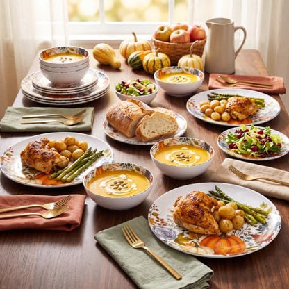 12pcs Melamine Dinnerware Set - Fall Pumpkin Plates and Bowls for RV