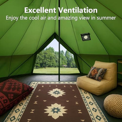 Canvas Bell Yurt Tent with Stove Jack, Waterproof Luxury 4 Season Tents for Family Outdoor Camping 100% Cotton Green Glamping Tents for Hunting, Partie, All Year Living