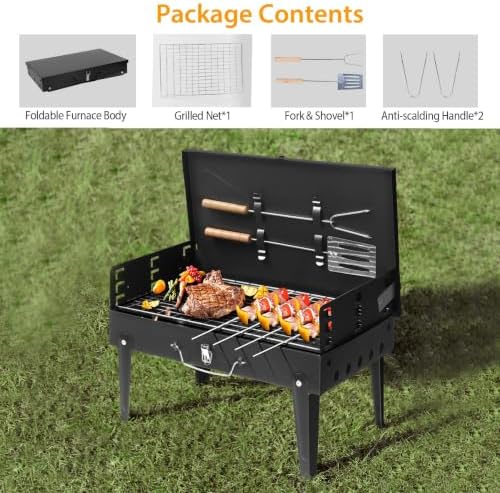 Portable Charcoal Grill,Foldable Tabletop Charcoal BBQ Grill,17.32in