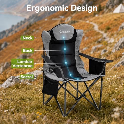 Aohanoi Heavy Duty Camping Chairs for Adults with Cup Holder & Cooler Bag