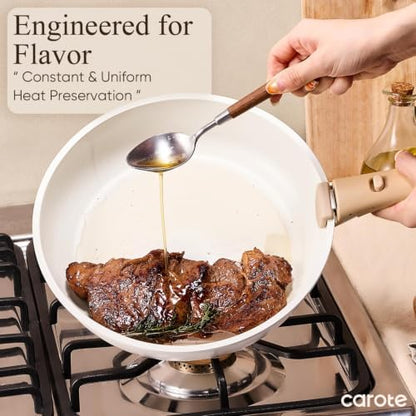 CAROTE Pots and Pans Set Non Stick, Detachable Handle Cookware, 21pcs,White