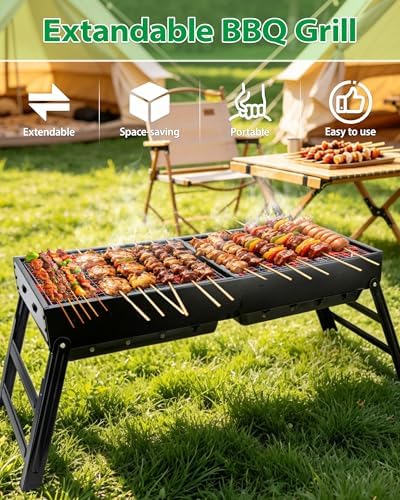 Kizmyee Portable BBQ Barbecue Grill, Foldable & Retractable BBQ Grill