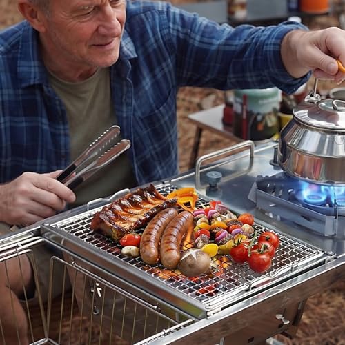 2‑in‑1 Charcoal Grill for IGT Table & Standalone Use, Silver