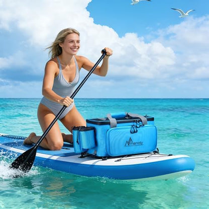 Paddle Board Cooler Bag with Cup Holders, 28L Large Sup Kayak Deck Cooler Bag Fit 36 Cans with Bottle Opener, Adiustable Strap for Beach, Kayaking, Camping