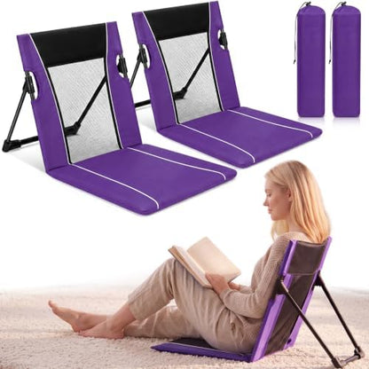 2pack Foldable Floor Chair with Back Support Folding Beach Chair, Purple