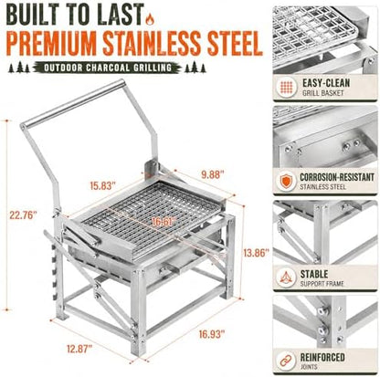 Portable Charcoal Grill, 180° Rotatable Small Charcoal Grill