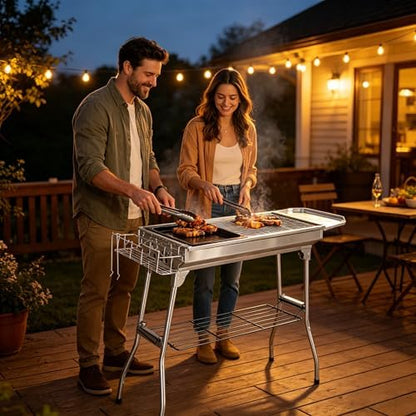 Portable Charcoal BBQ Grill, Foldable Smoker Tall Barbecue Grill Charcoal Outdoor Lightweight for Cooking Camping Hiking Picnics Tailgating Backpacking Garden Beach Party (39.3"L x 27.9"H)