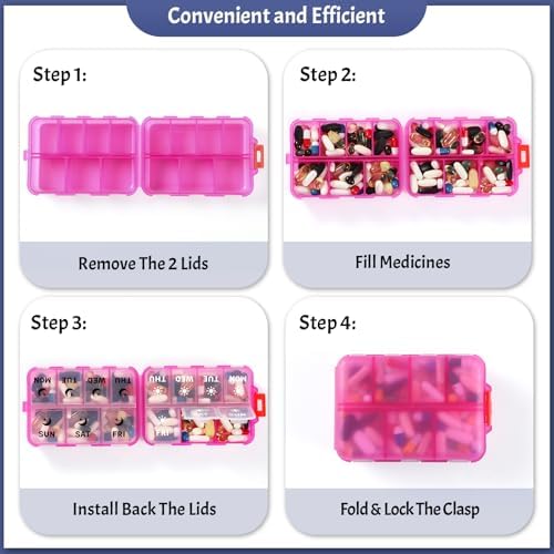 Foldable Portable 7 Day Pill Organizer 2 Times a Day, AM PM Weekly Pill Box