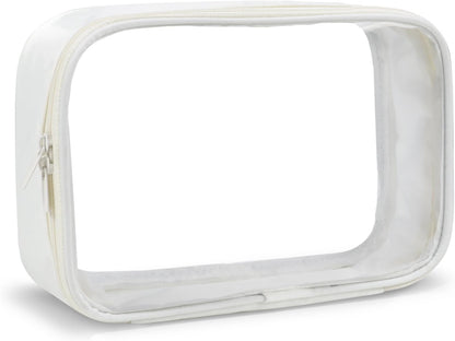 Moyad TSA Approved Clear Toiletry Bag, 1 Pack Quart Size 3-1-1 Liquids Pouch for Travel, Transparent Makeup & Cosmetic Organizer for Women Men, Beige