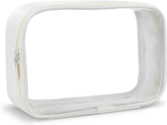 Moyad TSA Approved Clear Toiletry Bag, 1 Pack Quart Size 3-1-1 Liquids Pouch for Travel, Transparent Makeup & Cosmetic Organizer for Women Men, Beige