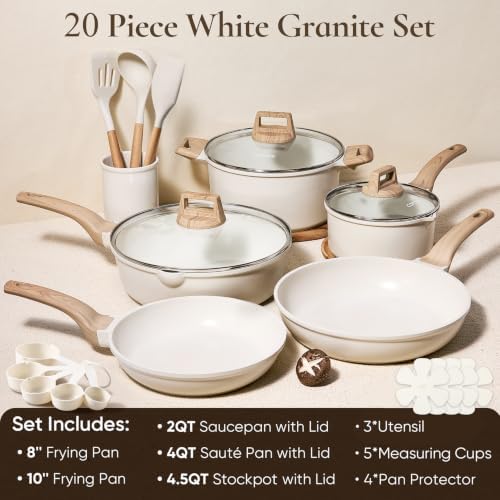 CAROTE Pots and Pans Set, Nonstick Cookware Sets, 20pcs