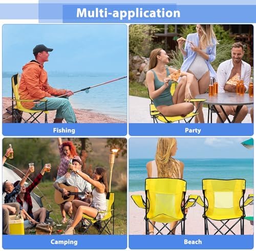 Shellwei 2 PCS Folding Camping Chair with Cupholder and Carry Bag Regular Size Colorful Breathable Portable Lightweight Lawn Chair with Side Pocket for Fishing Hiking Beach Outdoor Activity