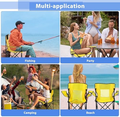 Shellwei 2 PCS Folding Camping Chair with Cupholder and Carry Bag Regular Size Colorful Breathable Portable Lightweight Lawn Chair with Side Pocket for Fishing Hiking Beach Outdoor Activity