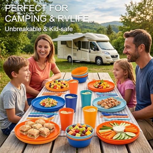 28 Piece Dinnerware Set for 4, Unbreakable Plates and Bowls Sets