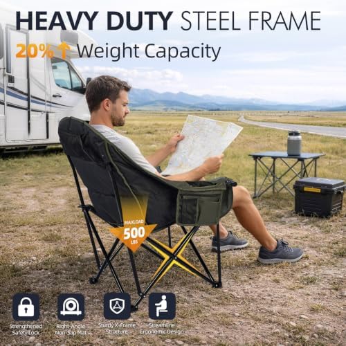 Oversized Camping Chairs for Adults - Heavy Duty Padded Outdoor Camp Chair