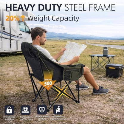 Oversized Camping Chairs for Adults - Heavy Duty Padded Outdoor Camp Chair