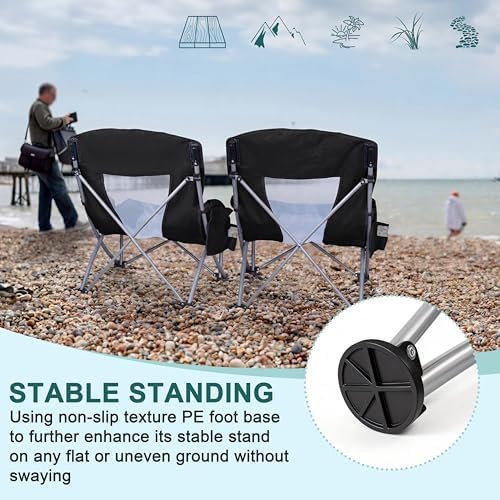 HaSteeL Low Beach Chairs for Adults, Lightweight Camping Folding Chair with Carrying Bag, Portable for Outdoors Lawn Backyard Patio RV Trip Fishing Sport Tailgating, Support 300LBS, Black, 2 Pack
