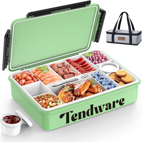 Chilled Portable Snackle Box Container with Ice Pack, Beach Essentials for Summer, Divided Serving Tray with Insulated Bag for 8+ Hrs Cooling, Snack Containers for Road Trip Charcuterie Snack Picnic
