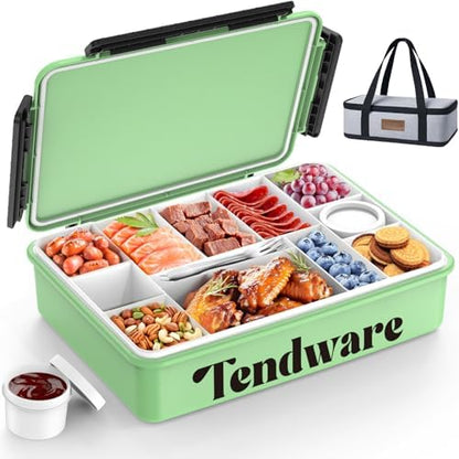 Chilled Portable Snackle Box Container with Ice Pack, Beach Essentials for Summer, Divided Serving Tray with Insulated Bag for 8+ Hrs Cooling, Snack Containers for Road Trip Charcuterie Snack Picnic