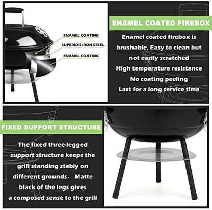 14 inch Charcoal Grill, Joyfair Small Portable Camping BBQ Kettle Grill