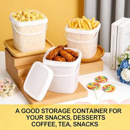 Yopay 20 Pack Plastic Bucket with Lid, 68 OZ Ice Cream Container with Handle, White Sealable Square Food Grade Deli Storage Pails for Pickles Paint Water, Art Crafts Projects