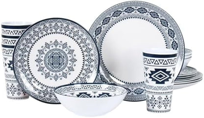 Melamine Dinnerware Set for 4-16 Pcs:Camping Dishes Set with Dinner Plates,Salad Plates, Bowls and Cups.Lightweight and Unbreakable.Indoor and Outdoor Use.