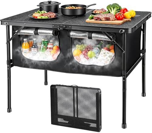 Folding Camping Table with Storage and Insulated Cooler Bag