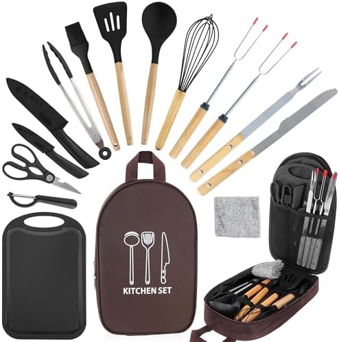Camping Cooking Utensils Set, Silicone Cookware for Travel BBQ