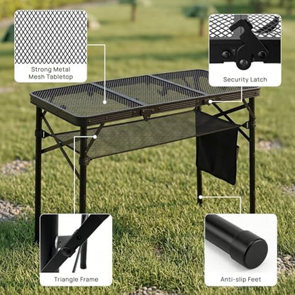 Folding Grill Table, 34 x 16 in Portable Camping Table for Picnic