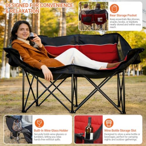 700LBS 2-Person Heavy Duty Double Camping Chair Loveseat Red