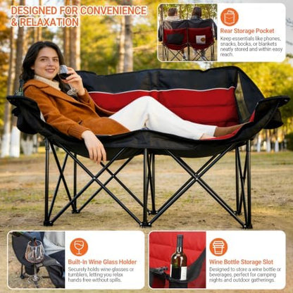 700LBS 2-Person Heavy Duty Double Camping Chair Loveseat Red