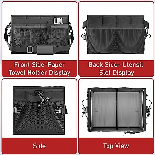 FANGSUN Grill Caddy, Foldable BBQ Caddy with Paper Towel Holder, Black