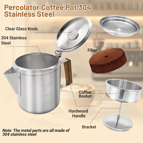 No Coating 9 Cup Percolator Coffee Pot 304 Stainless Steel