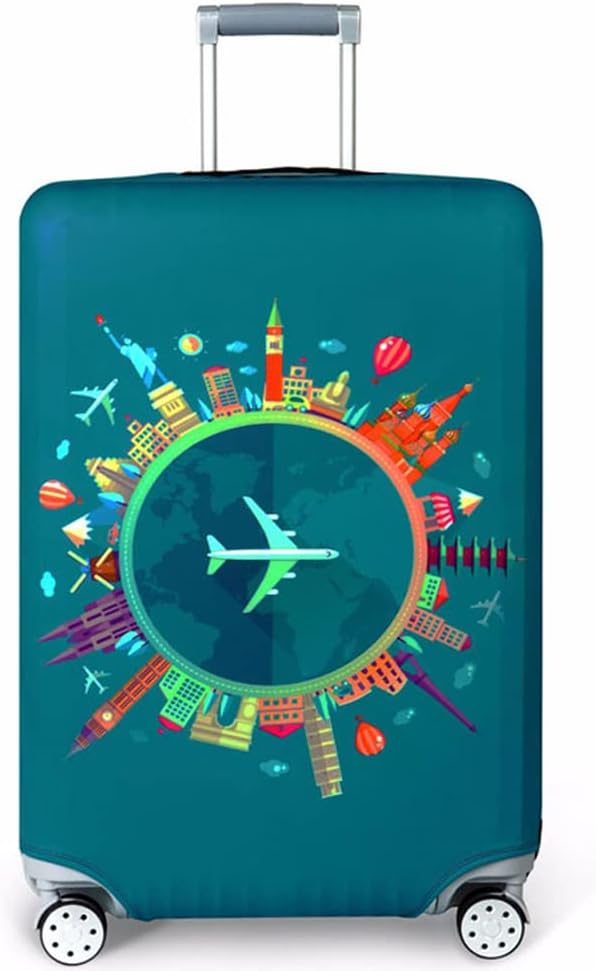 MosaiRudo Thicker Luggage Cover Elastic Suitcase Cover Protector Fits 18-32 Inch Suitcase Travel Accessories (World Travel, XL)