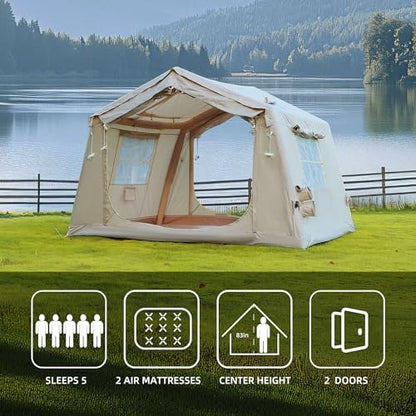 8 m ² Inflatable Tents for Camping with Canopy, Blow Up Tent with Hand Pump, Easy Setup InflatableTent 4 Season Tent, Waterproof Oxford Air Glamping Tents for Camping Adult 4/6/8 Person