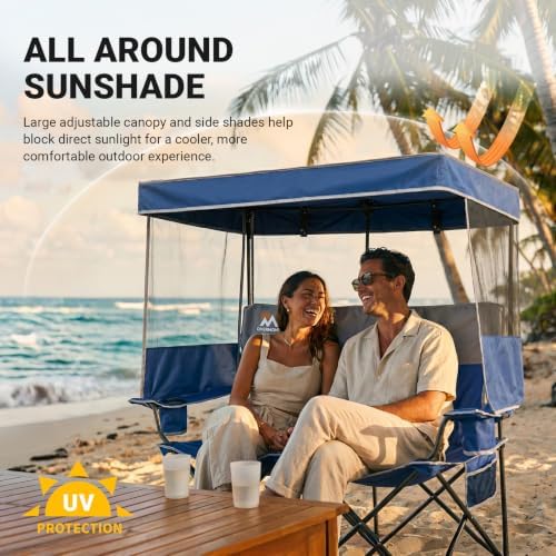 Overmont Camping Chair with Canopy- Folding Double Loveseat Chair with Adjustable Shade