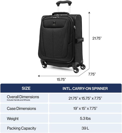Travelpro Maxlite 5 Softside Expandable Carry-On Luggage with Spinner Wheels, Lightweight, 19-Inch — Slate Green
