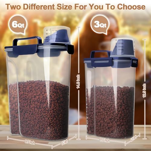 TIOVERY Dog Food Storage Container, 5-7 Lbs Airtight Pet Food Container, Cat Food Container Dispenser with Portable Handle, Pouring Spout and 4 Seal Buckles for Dogs Cats 2 Pack Blue