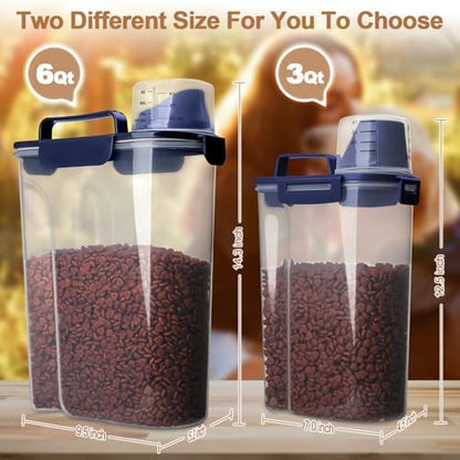 TIOVERY Dog Food Storage Container, 5-7 Lbs Airtight Pet Food Container, Cat Food Container Dispenser with Portable Handle, Pouring Spout and 4 Seal Buckles for Dogs Cats 2 Pack Blue