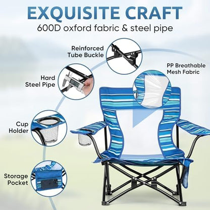 HaSteeL Low Beach Chairs, 2Pcs Folding Camping Lawn Chairs - Striped