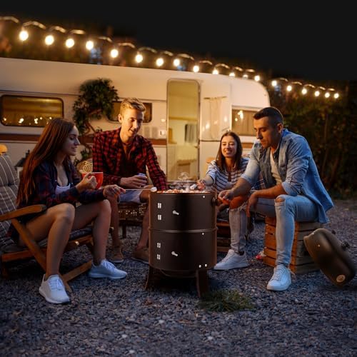 31.5" Portable Adjustable Barrel Charcoal Grill,Metal Outdoor Barbecue Smoker,Heavy Duty Outdoor BBQ Grill,Vertical Camping Barbecue Grill,with Thermometer,for Garden Patio Beach Backyard (Black)