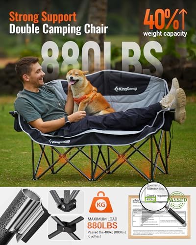 KingCamp Double Camping Chair, Oversized 880lbs Heavy Duty Loveseat XL