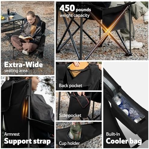 Naturehike Oversized Camping Chair with Cooler Bag, Heavy Duty Lawn Chair Support 450 LBS, Portable Padded Outdoor Folding Chair, 2 Pack