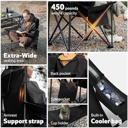 Naturehike Oversized Camping Chair with Cooler Bag, Heavy Duty Lawn Chair Support 450 LBS, Portable Padded Outdoor Folding Chair, 2 Pack