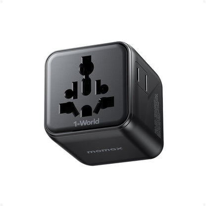 MOMAX Mini Universal Travel Adapter Worldwide, 2 AC, All European Travel Plug Adapter UK, Travel Essentials for US to Europe Adaptor, All-in-One Wall Charger for AUS JP, Over 200 Countries