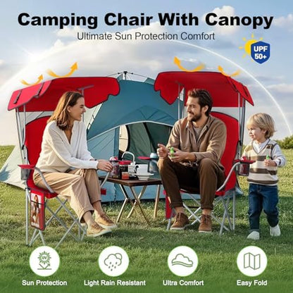 VTOY Portable Folding Camping Chair with Canopy, Outdoor Sun Shade Chair