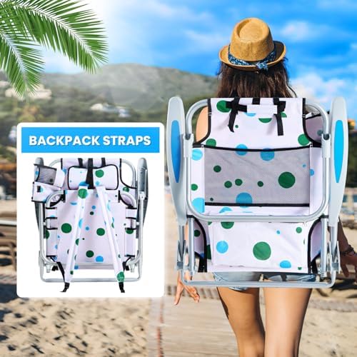 2 Pack Lightweight Portable Camping Beach Chair for Adults, Outdoor Lay Flat Folding Beach Chairs with 5 Positions, Backpack Beach Chair with Towel Bar, Zipper Pouch, Geometric Circle