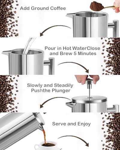 French Press Coffee Maker, Silver, 50 OZ (1.5 Litre)
